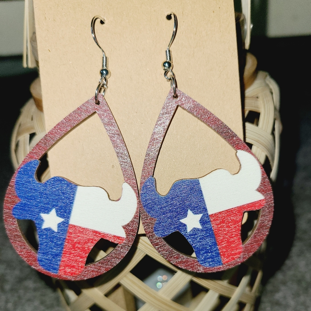 Texas Flag Buffalo Earrings